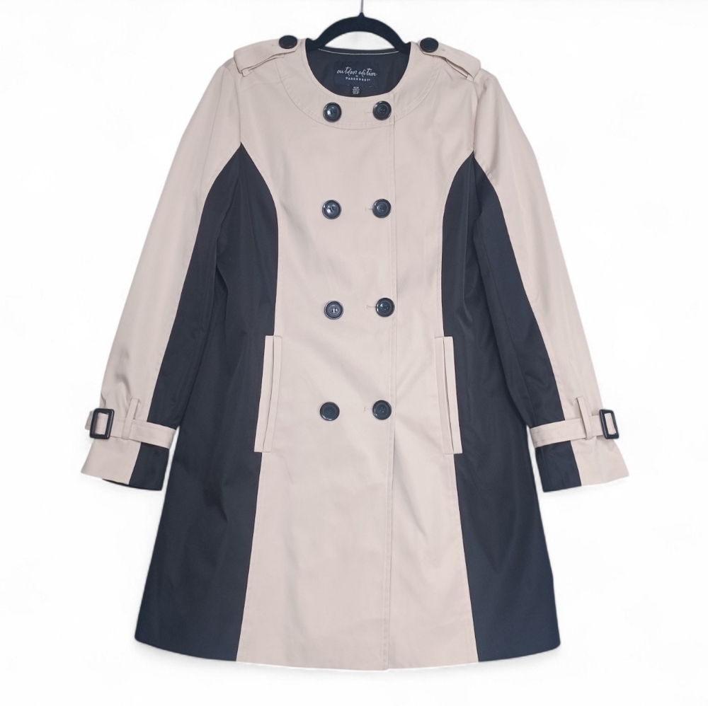 Parkhurst Women's Trench Coat Beige Black Colorblock M Tailored A-Line Jacket